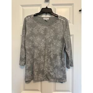 Liz Claiborne Gray Floral 3/4 Sleeve Knit Top Size Large